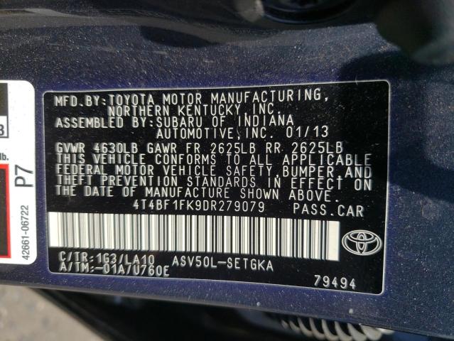 Photo 10 from auction – 2013 TOYOTA CAMRY L with VIN 4T4BF1FK9DR279079