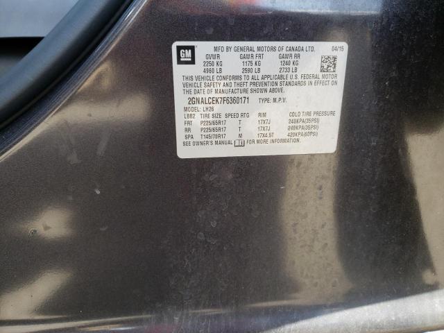Photo 10 from auction – 2015 CHEVROLET EQUINOX LT with VIN 2GNALCEK7F6360171