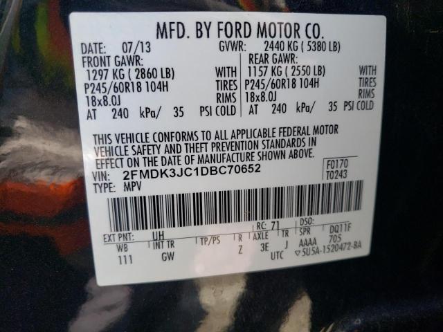 Photo 10 from auction – 2013 FORD EDGE SEL with VIN 2FMDK3JC1DBC70652