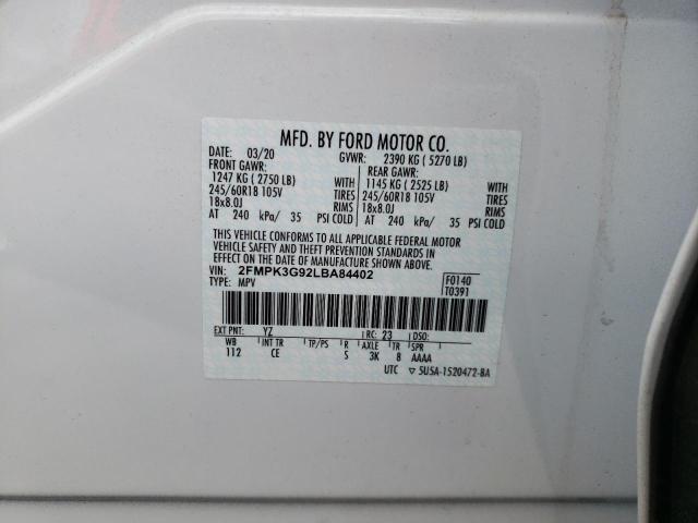 Photo 10 from auction – 2020 FORD EDGE SE with VIN 2FMPK3G92LBA84402