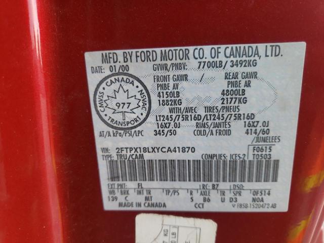 Photo 10 from auction – 2000 FORD F150 with VIN 2FTPX18LXYCA41870