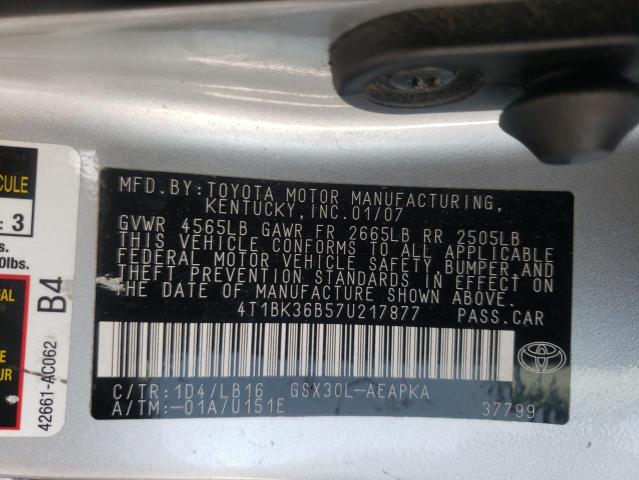 Photo 10 from auction – 2007 TOYOTA AVALON XL with VIN 4T1BK36B57U217877