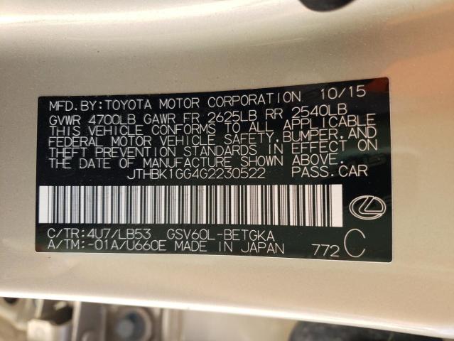 Photo 10 from auction – 2016 LEXUS ES 350 with VIN JTHBK1GG4G2230522