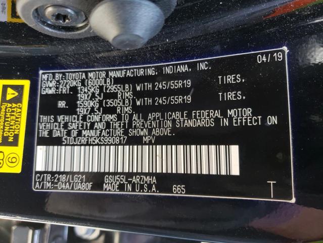 Photo 10 from auction – 2019 TOYOTA HIGHLANDER with VIN 5TDJZRFH5KS990817