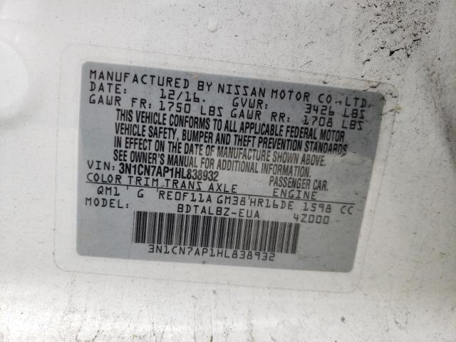 Photo 10 from auction – 2017 NISSAN VERSA S with VIN 3N1CN7AP1HL838932