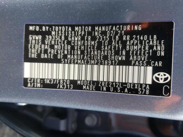 Photo 10 from auction – 2021 TOYOTA COROLLA LE with VIN 5YFEPMAE3MP218917