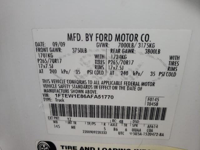 Photo 10 from auction – 2010 FORD F150 SUPER with VIN 1FTEW1E86AFA51770