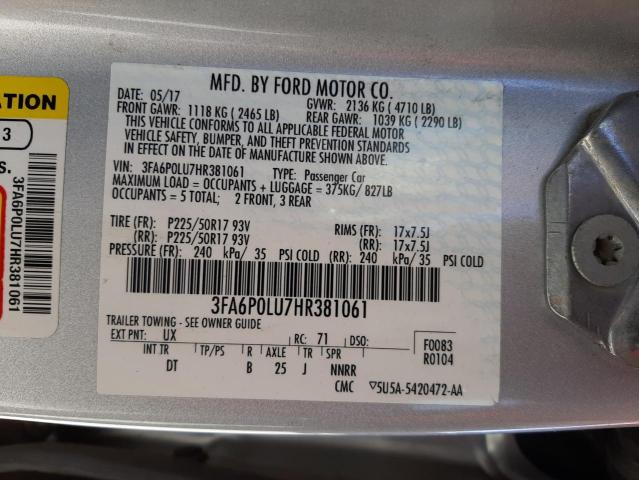 Photo 10 from auction – 2017 FORD FUSION SE with VIN 3FA6P0LU7HR381061