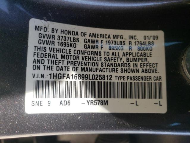 Photo 10 from auction – 2009 HONDA CIVIC EX with VIN 1HGFA16899L025812