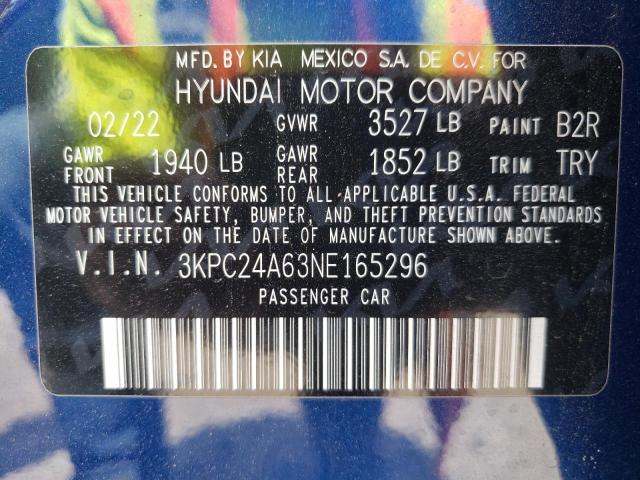 Photo 10 from auction – 2022 HYUNDAI ACCENT SE with VIN 3KPC24A63NE165296