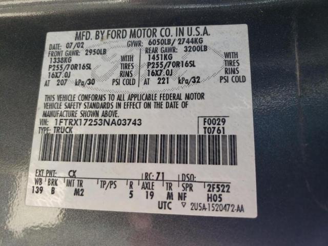Photo 10 from auction – 2003 FORD F150 with VIN 1FTRX17253NA03743