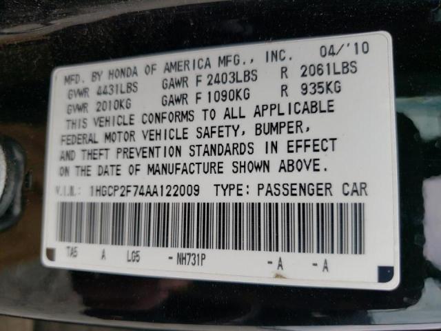 Photo 10 from auction – 2010 HONDA ACCORD EX with VIN 1HGCP2F74AA122009