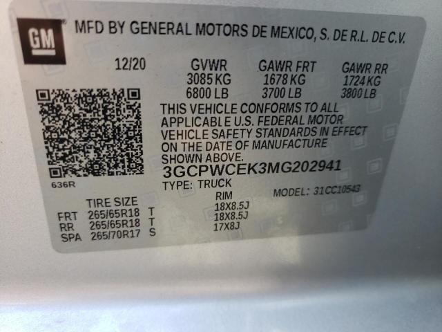 Photo 10 from auction – 2021 CHEVROLET SILVERADO with VIN 3GCPWCEK3MG202941