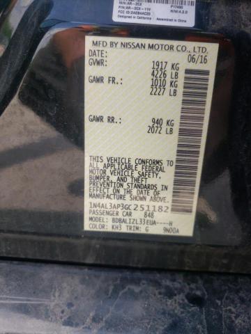 Photo 10 from auction – 2016 NISSAN ALTIMA 2.5 with VIN 1N4AL3AP3GC251182