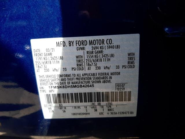 Photo 10 from auction – 2021 FORD EXPLORER X with VIN 1FMSK8DH5MGB42645