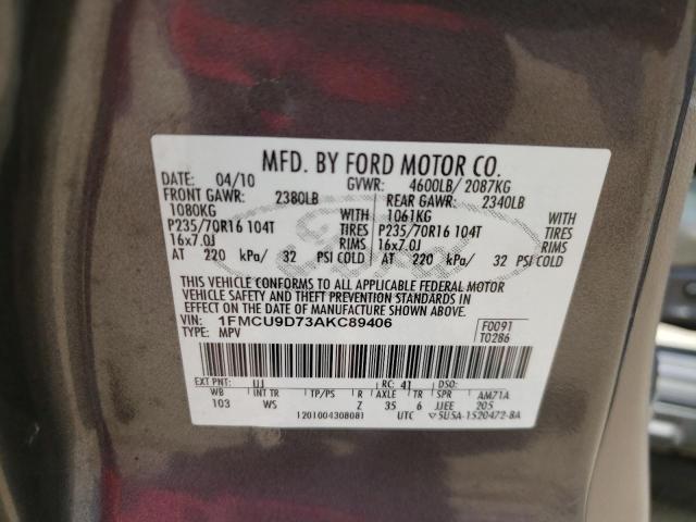 Photo 10 from auction – 2010 FORD ESCAPE XLT with VIN 1FMCU9D73AKC89406