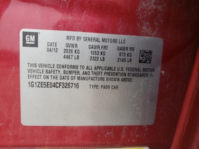 Photo 10 from auction – 2012 CHEVROLET MALIBU LTZ with VIN 1G1ZE5E04CF326716