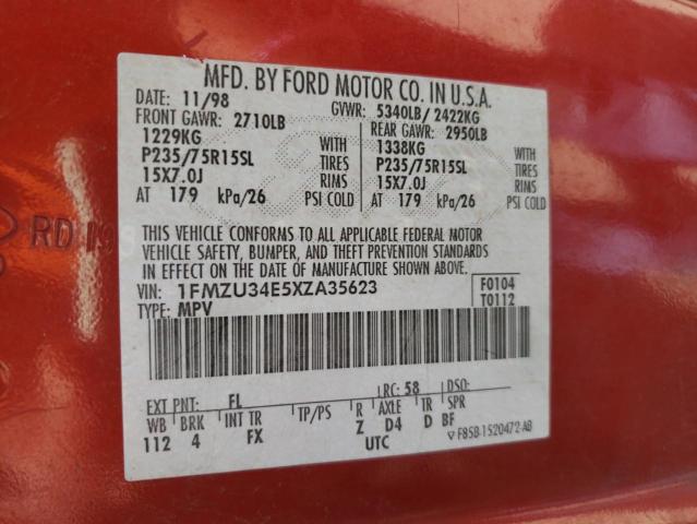 Photo 10 from auction – 1999 FORD EXPLOR XLT with VIN 1FMZU34E5XZA35623