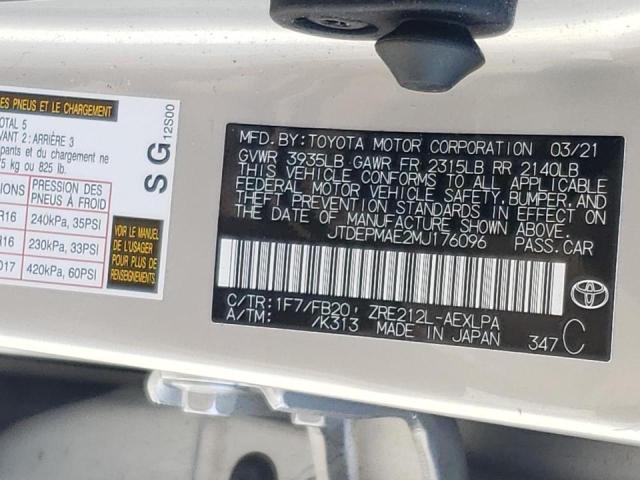 Photo 10 from auction – 2021 TOYOTA COROLLA LE with VIN JTDEPMAE2MJ176096