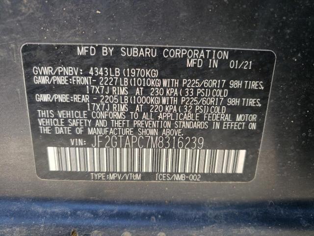 Photo 10 from auction – 2021 SUBARU CROSSTREK with VIN JF2GTAPC7M8316239