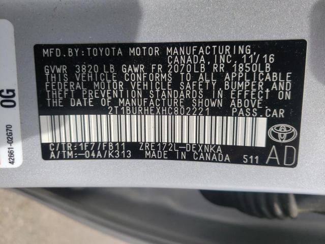 Photo 10 from auction – 2017 TOYOTA COROLLA L with VIN 2T1BURHEXHC802221