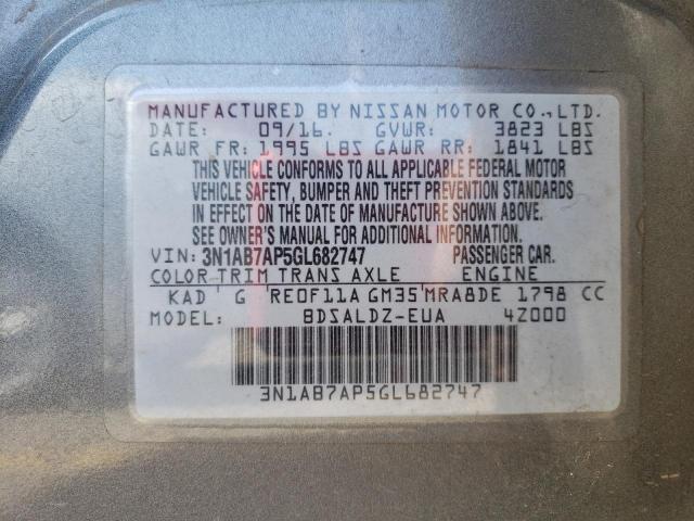 Photo 10 from auction – 2016 NISSAN SENTRA S with VIN 3N1AB7AP5GL682747