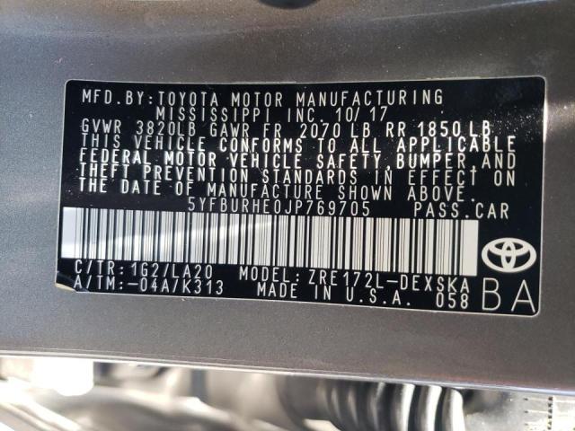 Photo 10 from auction – 2018 TOYOTA COROLLA L with VIN 5YFBURHE0JP769705