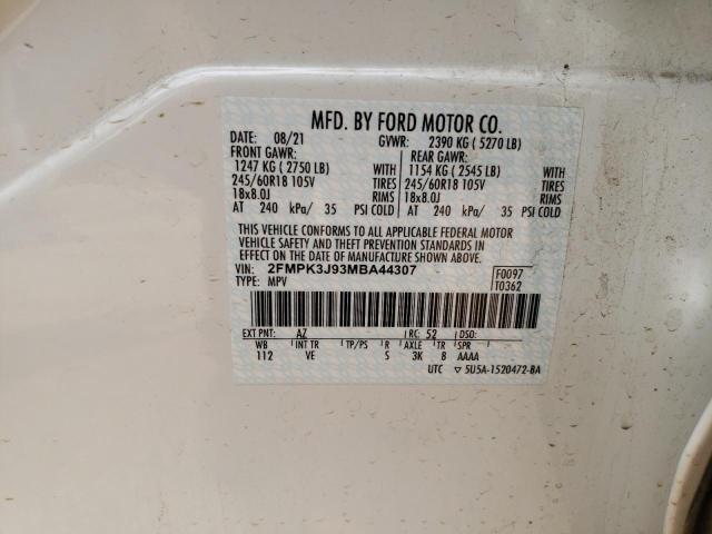 Photo 10 from auction – 2021 FORD EDGE SEL with VIN 2FMPK3J93MBA44307