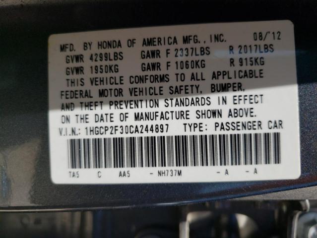 Photo 10 from auction – 2012 HONDA ACCORD LX with VIN 1HGCP2F30CA244897