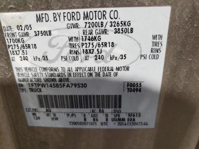 Photo 10 from auction – 2005 FORD F150 SUPER with VIN 1FTPW14585FA79530