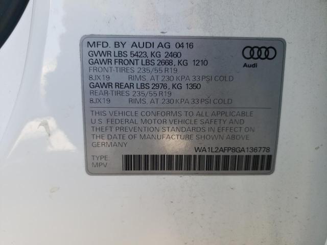 Photo 10 from auction – 2016 AUDI Q5 PREMIUM with VIN WA1L2AFP8GA136778