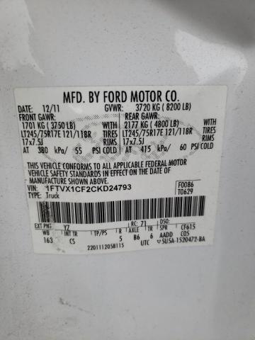 Photo 10 from auction – 2012 FORD F150 SUPER with VIN 1FTVX1CF2CKD24793