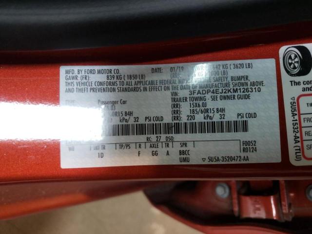 Photo 10 from auction – 2019 FORD FIESTA SE with VIN 3FADP4EJ2KM126310