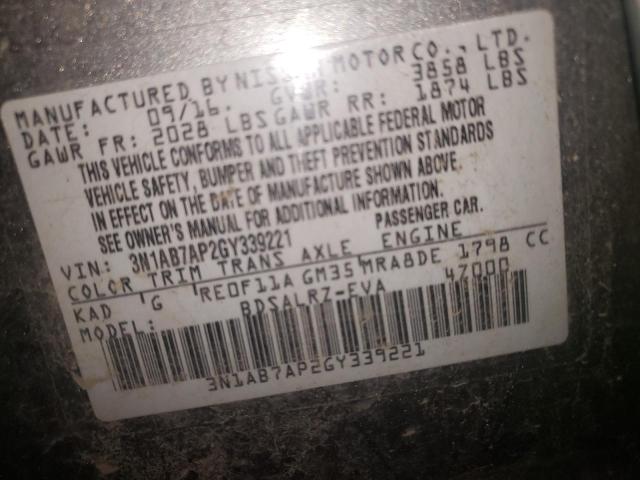 Photo 10 from auction – 2016 NISSAN SENTRA S with VIN 3N1AB7AP2GY339221