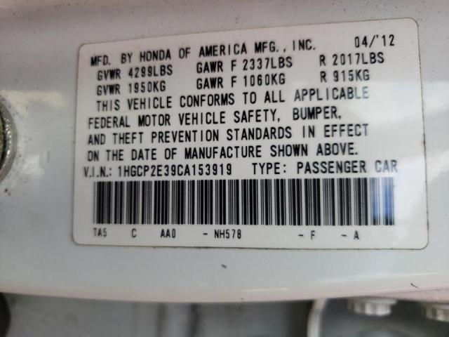Photo 10 from auction – 2012 HONDA ACCORD LX with VIN 1HGCP2E39CA153919