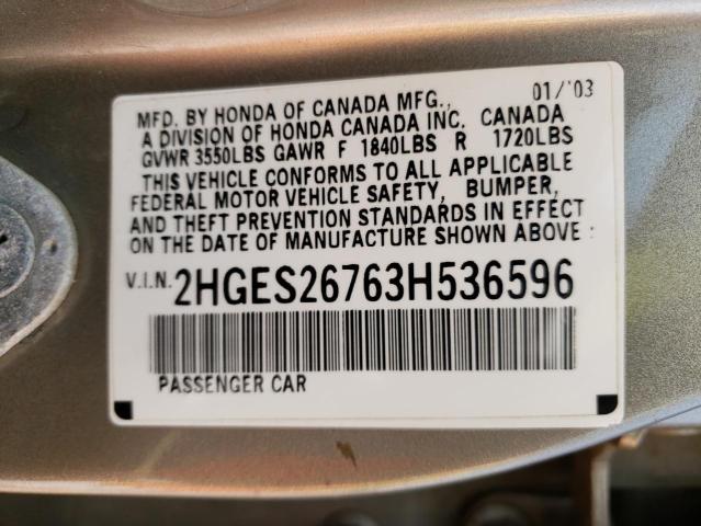 Photo 10 from auction – 2003 HONDA CIVIC with VIN 2HGES26763H536596