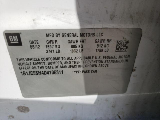 Photo 10 from auction – 2013 CHEVROLET SONIC LT with VIN 1G1JC5SH4D4106311
