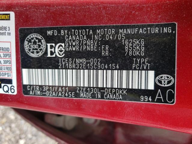 Photo 10 from auction – 2005 TOYOTA COROLLA CE with VIN 2T1BR32E15C904154