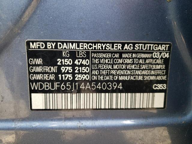 Photo 10 from auction – 2004 MERCEDES-BENZ E 320 with VIN WDBUF65J14A540394