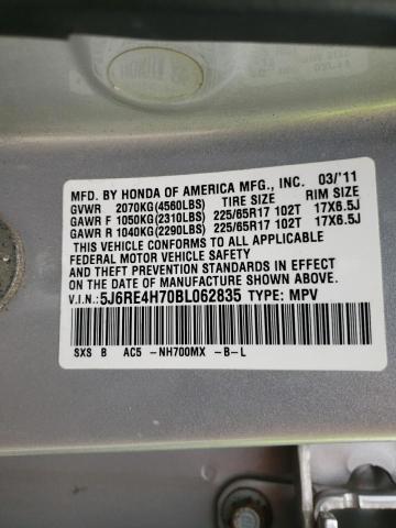 Photo 10 from auction – 2011 HONDA CR-V EXL with VIN 5J6RE4H70BL062835