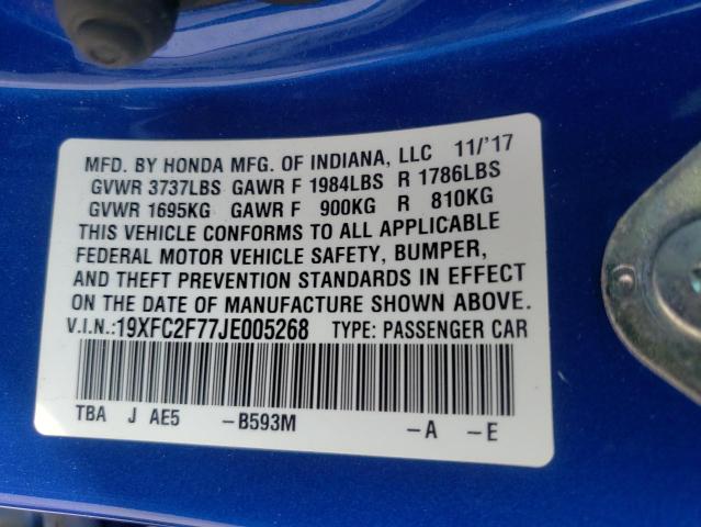 Photo 10 from auction – 2018 HONDA CIVIC EX with VIN 19XFC2F77JE005268