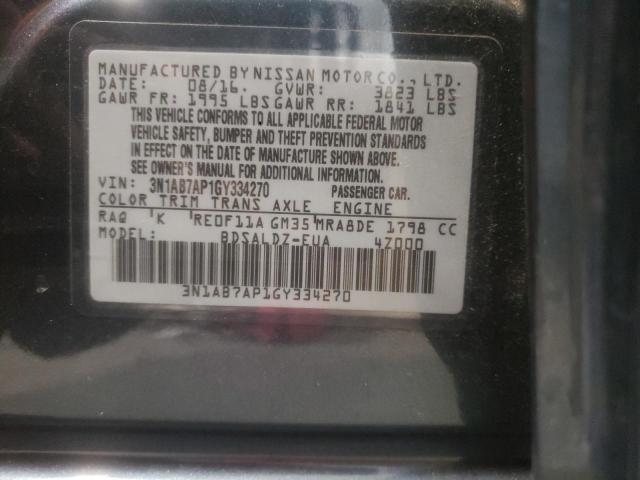 Photo 10 from auction – 2016 NISSAN SENTRA S with VIN 3N1AB7AP1GY334270