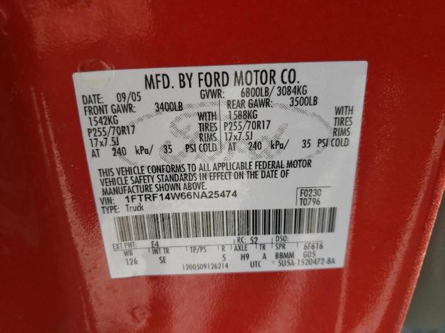 Photo 10 from auction – 2006 FORD F150 with VIN 1FTRF14W66NA25474