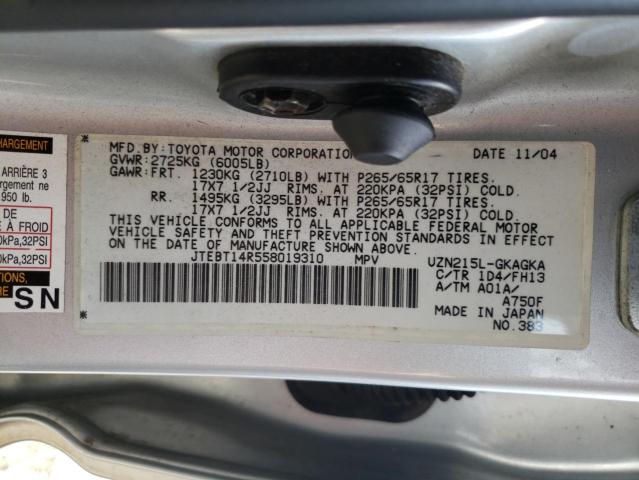 Photo 10 from auction – 2005 TOYOTA 4RUNNER SR with VIN JTEBT14R558019310