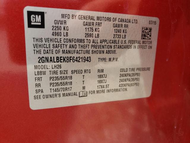 Photo 10 from auction – 2015 CHEVROLET EQUINOX LT with VIN 2GNALBEK8F6421943