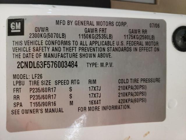 Photo 10 from auction – 2007 CHEVROLET EQUINOX LT with VIN 2CNDL63F576003484
