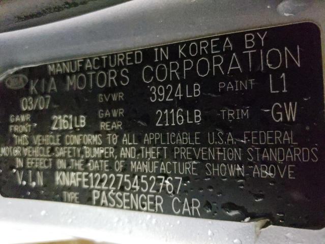 Photo 10 from auction – 2007 KIA SPECTRA EX with VIN KNAFE122275452767