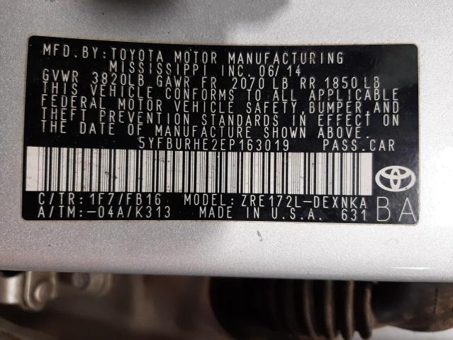 Photo 10 from auction – 2014 TOYOTA COROLLA L with VIN 5YFBURHE2EP163019