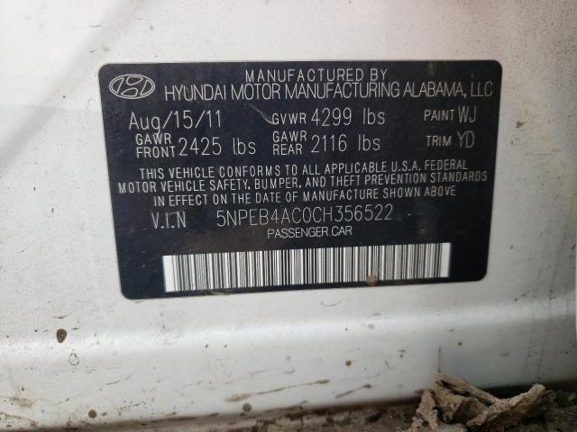 Photo 10 from auction – 2012 HYUNDAI SONATA GLS with VIN 5NPEB4AC0CH356522