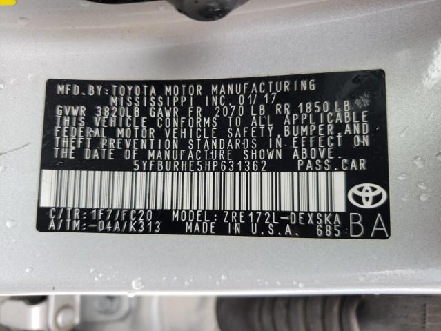 Photo 10 from auction – 2017 TOYOTA COROLLA L with VIN 5YFBURHE5HP631362